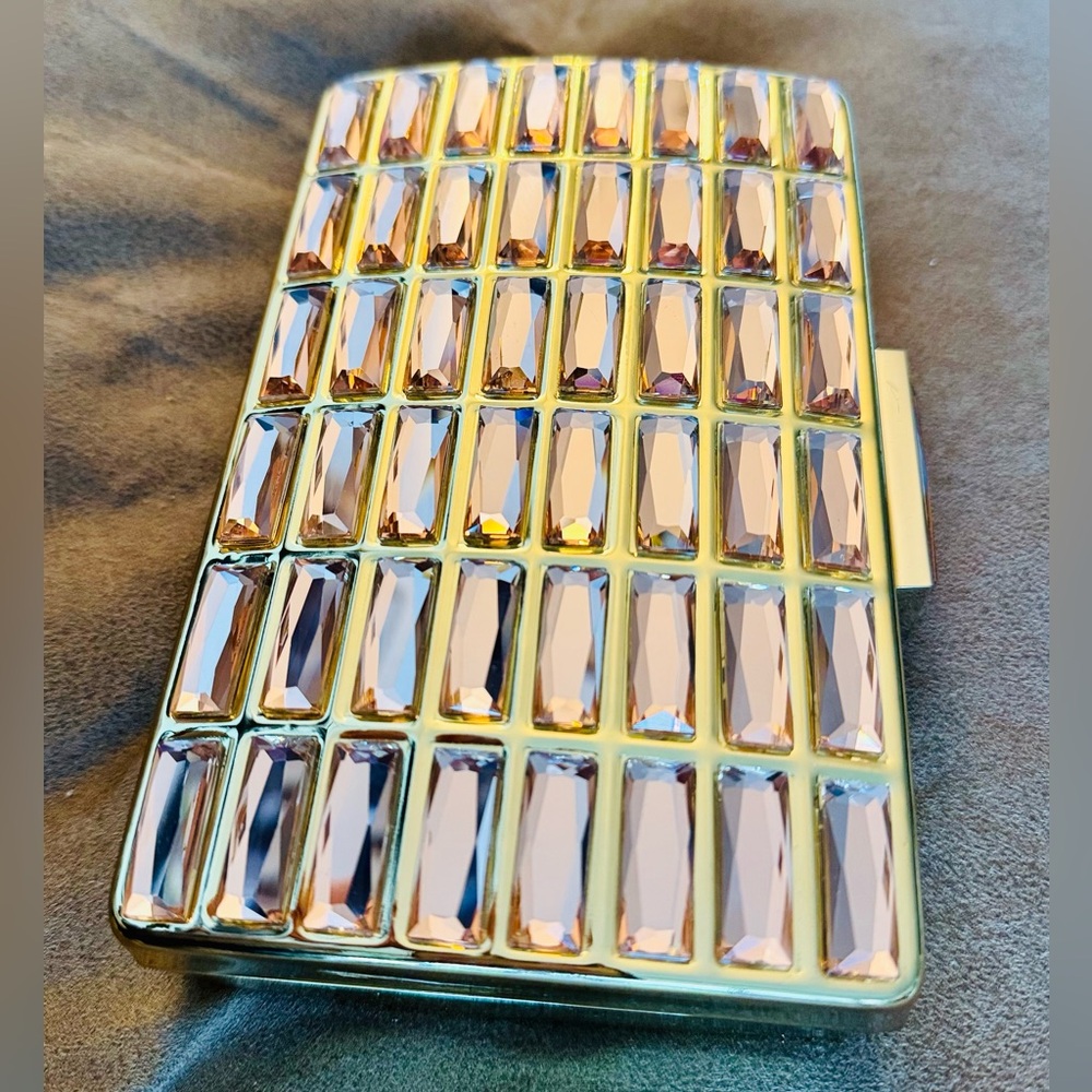 Neiman Marcus Gold/Rose Gold Frame Metal Clutch with Gold Chain Shoulder Strap